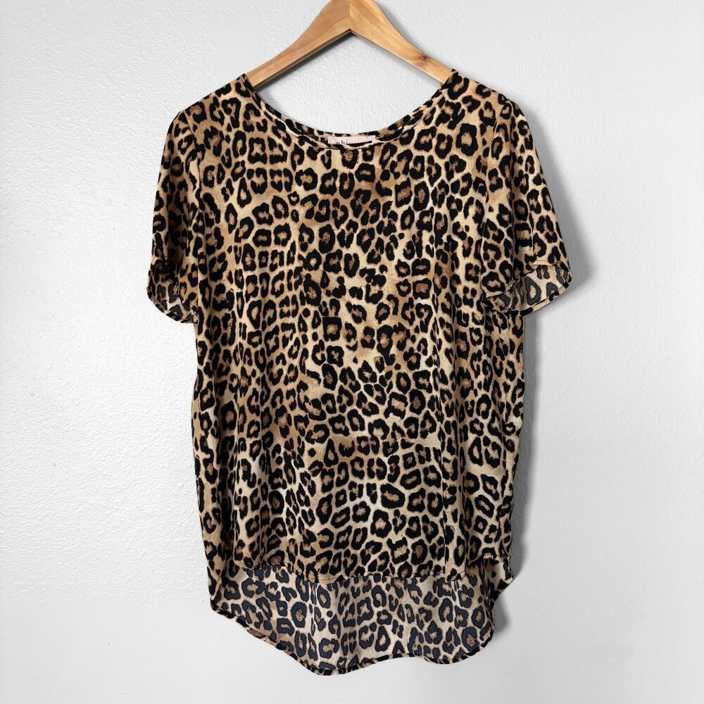 Philosophy Leopard Print Short Sleeve Blouse Animal Print Neutral Womens Size M